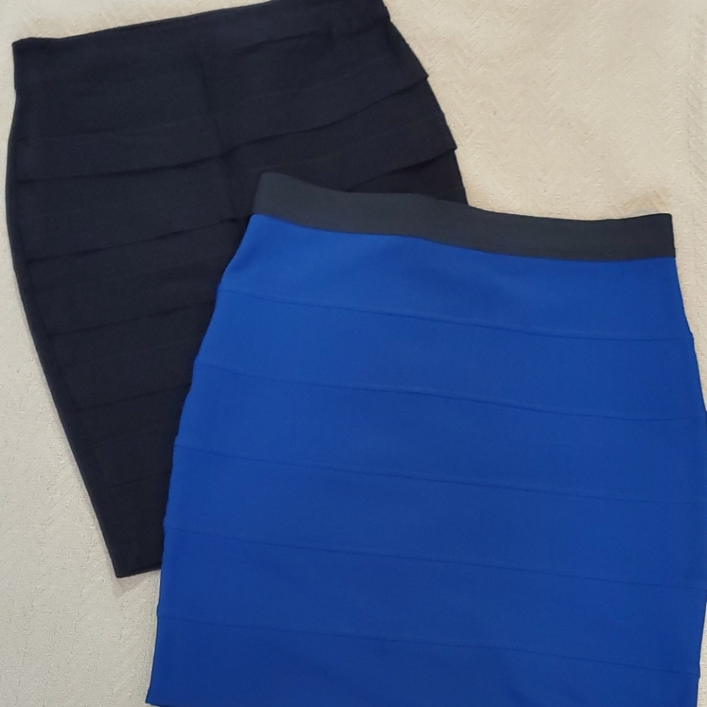 Two skirts IZ Byer black pencil /Forever 21 blue